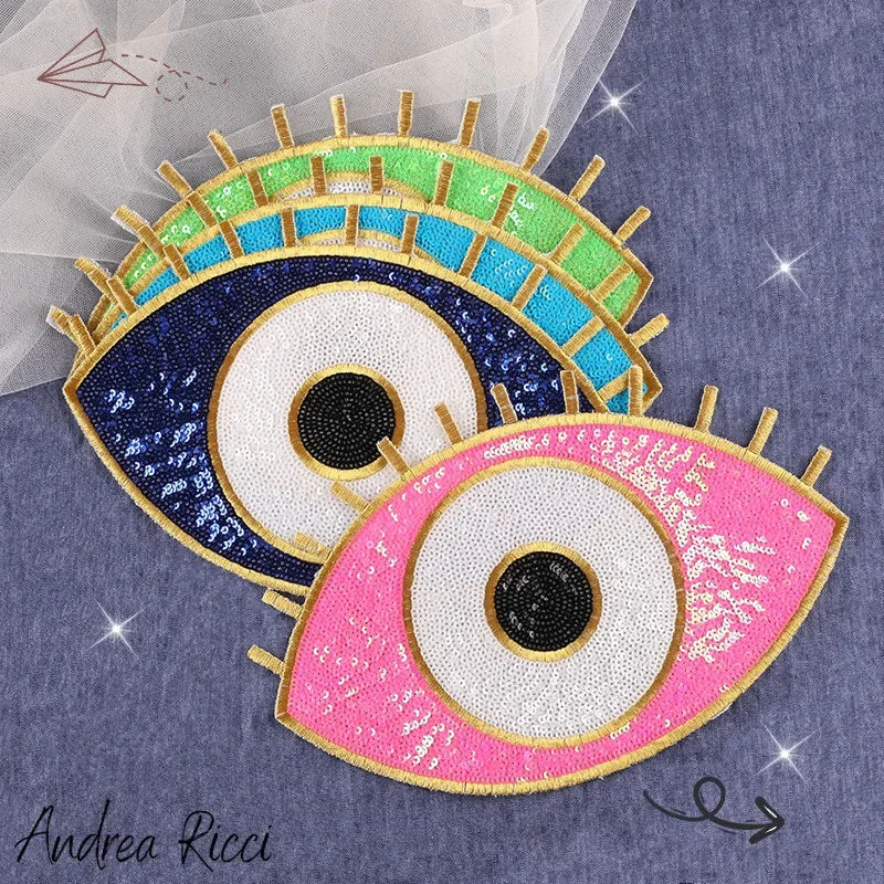 Sequin Patches on Clothes Eye Badges Diy Clothing Accessories Decorative Stickers Appliques for T-shirt Jacket Iron-on Patch