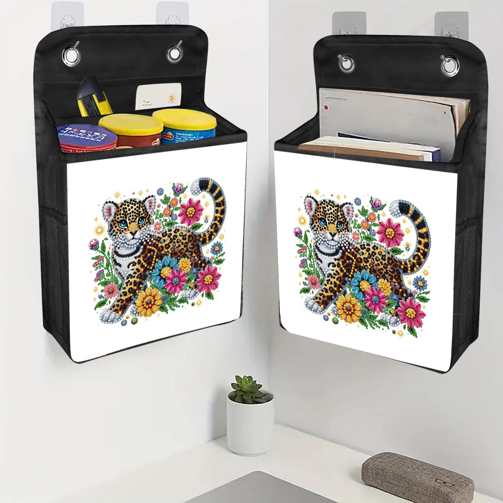 DIY Diamond Art Hanging Storage Bags Tiger Canvas Diamond Painting Hanging Storage Bag Handiwork Point Drill Wall Hanging Bags