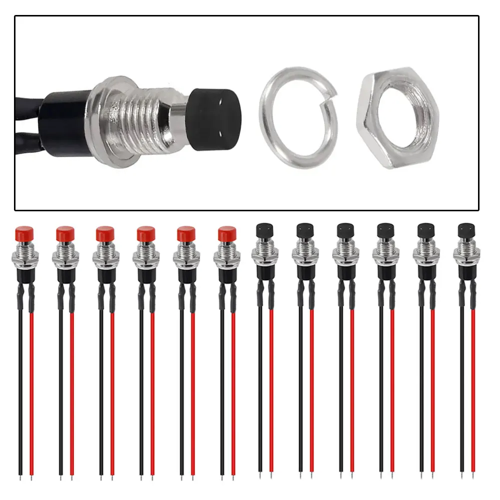 6Pcs 7mm Momentary Push Button Switch SPST  For 2 Pin Round Button  For Contact Switch Car Replacement Switch