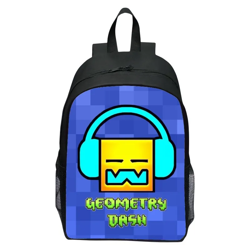 すべての学生向けの新しいプリントされたジオメトリダッシュジオメトリースプリントバックパック、男性と女性向けの漫画バックパック