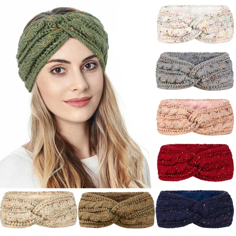 

Cold weather warm muffs winter headbands for women ear warmers headwear wool knit thick fleece lined wide edge hair Accessories