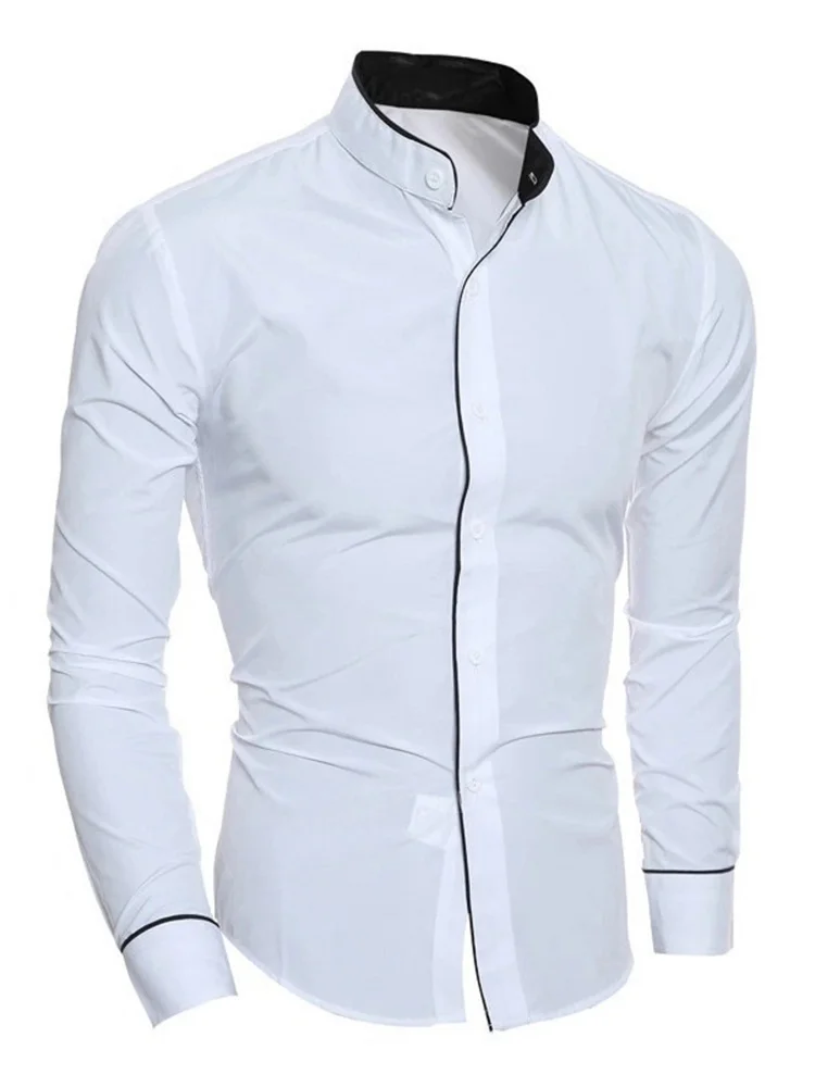 Men's Solid Shirts, Slim Fit White Long Sleeve Social Shirts, Business Casual Menswear, High Quality Soft Fabric, Sizes XS-6XL
