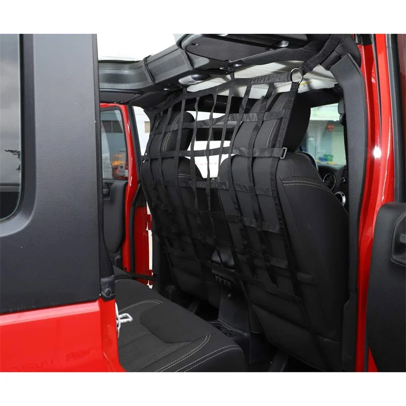 1X Black/Red For Jeep Wrangler JK 07-17 JL JT 2018-2022 Car Seat Back Divider Net Cargo Dog Pet Mesh Partition Isolation Barrier