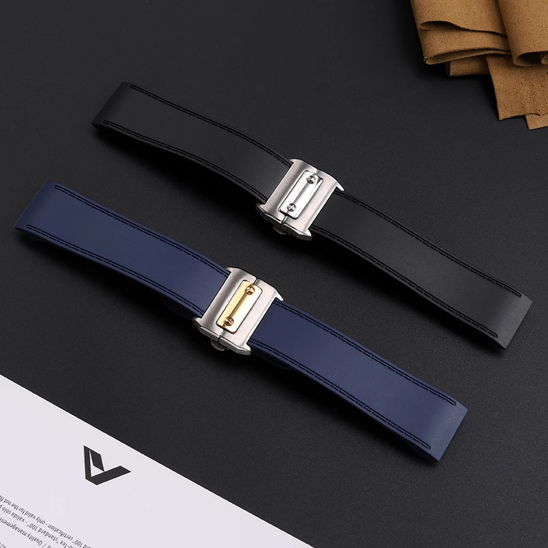 23 мм 25 мм для Cartier Santos100 Santos силиконовый резиновый ремешок для часов Santos 100 с металлической пряжкой мужской черный, синий мягкий браслет