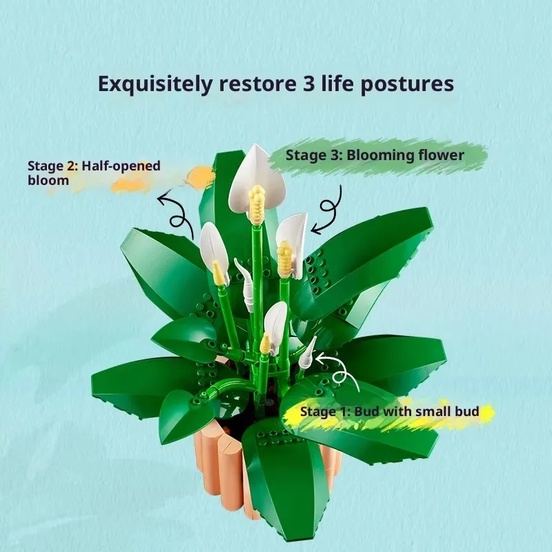 Building Blocks Flower Plants Series Peace Lily Children's Puzzle Boys and Girls Building Blocks Toy Gift