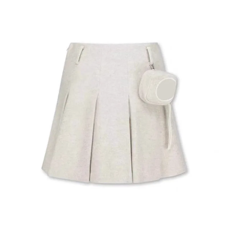Woolen Pleated Skirt for Ladies, Casual Fashion Bag, College Style, Warm Temperament, Early Spring