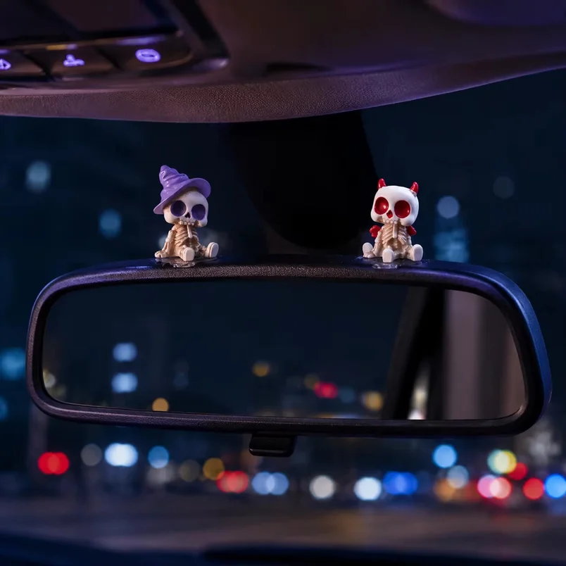 8PCS/SET Skeleton and Candy Car Interior Decoration Funny Auto Center Console Rearview Mirror Ornaments For Halloween Car Access