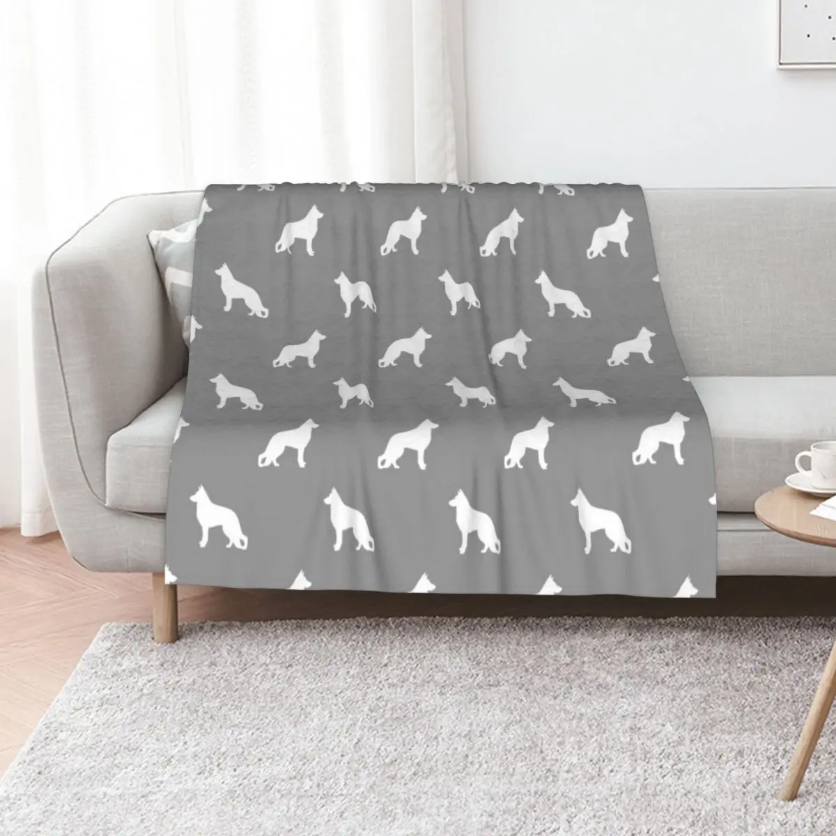White German Shepherd Dog Silhouette Throw Blanket Summer Cute bed plaid anime Personalized Gift Single Blankets