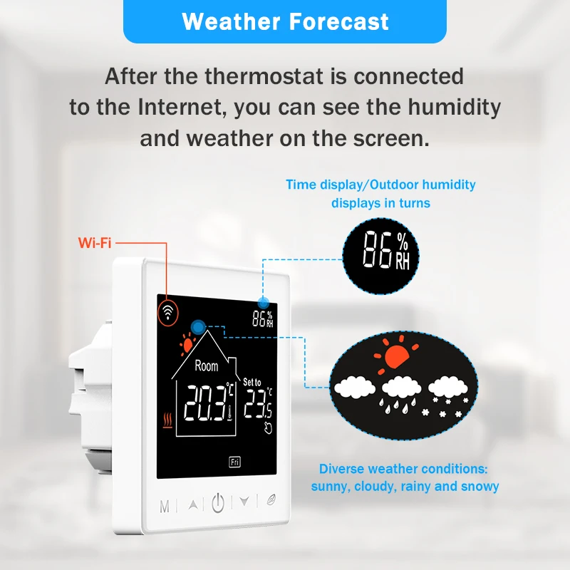 Tuya WiFi Smart Thermostat Touch Screen Electric Floor Heating Cable Water/Gas Boiler Temperature Remote Controller Alexa Google