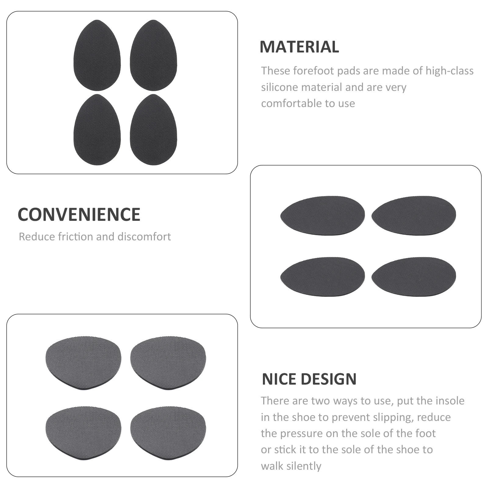 

4pcs Anti slip Stickers Soles Metatarsal Pads Women Insert Foot Cushion Wear resistant Comfortable Portable Cuttable Shoe