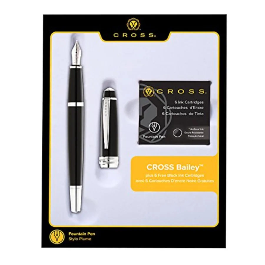 

Bailey Lacquer Black Fountain Pen Medium + 6 Fountain Pen Cartridges Black