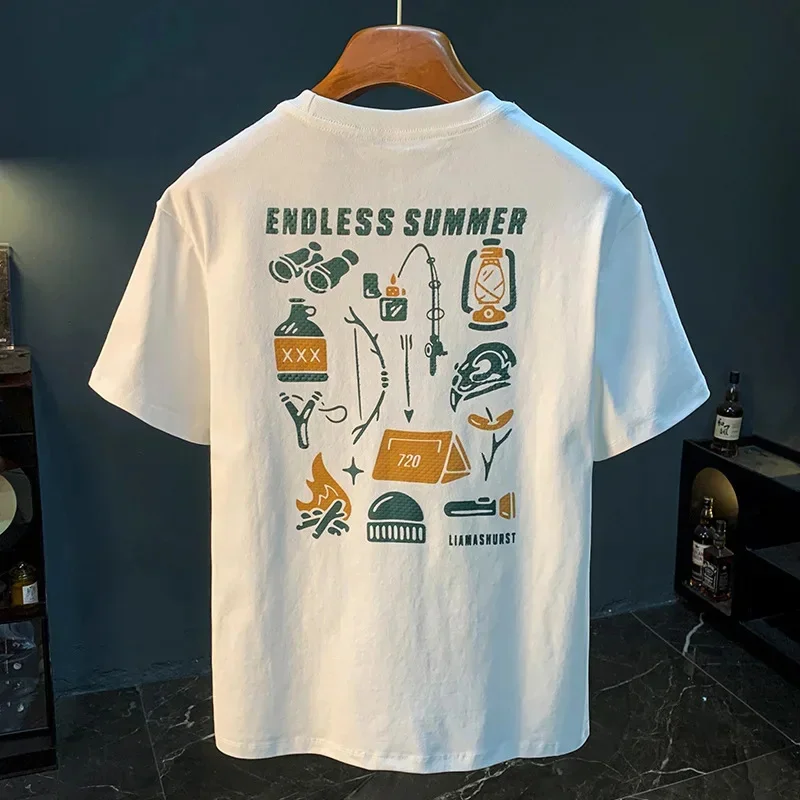 Printed short sleeved T-shirt men's summer new trend loose round neck breathable comfortable casual top