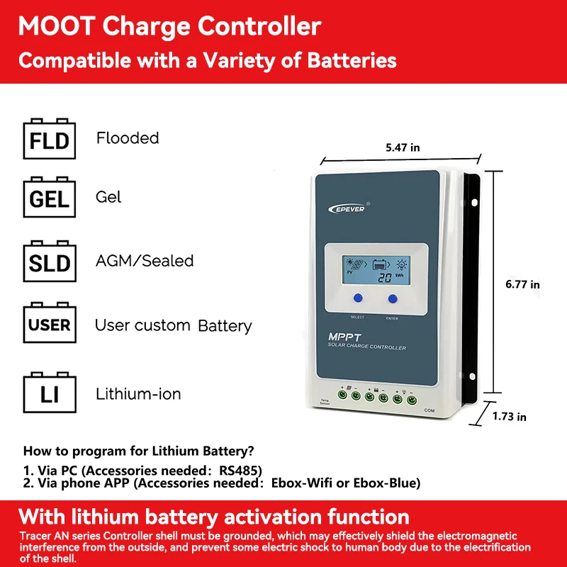 EPEVER Tracer MPPT Solar Charge Controller 40A 30A 20A 10A With MT50 Wifi Solar Regulator 12V 24V Battery Auto High Efficiency