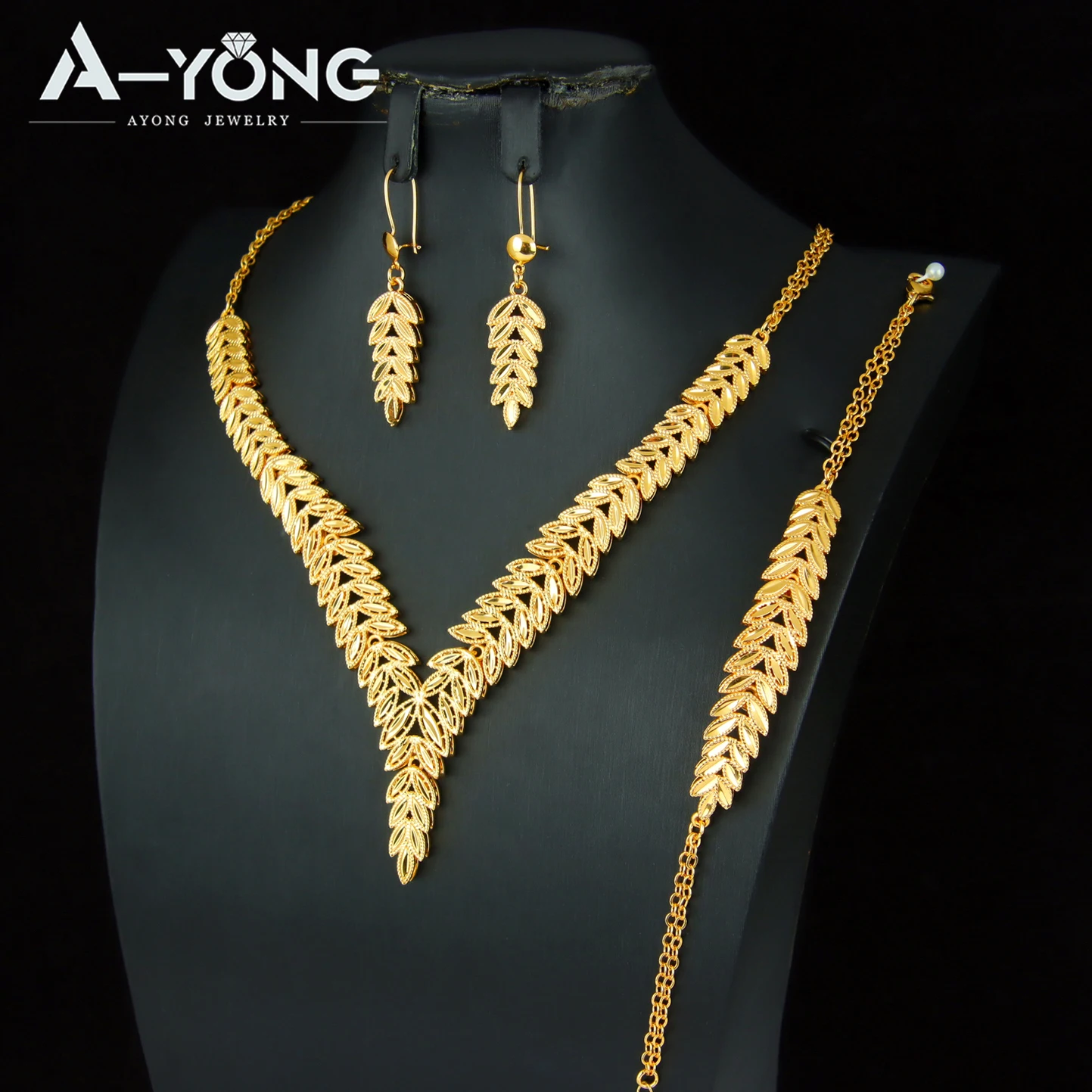 Gorgeous Dubai Wedding Jewelry Set, 21k Gold Plated