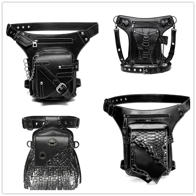 Steampunk Waist Bag Gothic Retro Motorcycle Leather Bags Crossbody Shoulder Packs Thigh Leg Pouch Travel Purse for Women Men