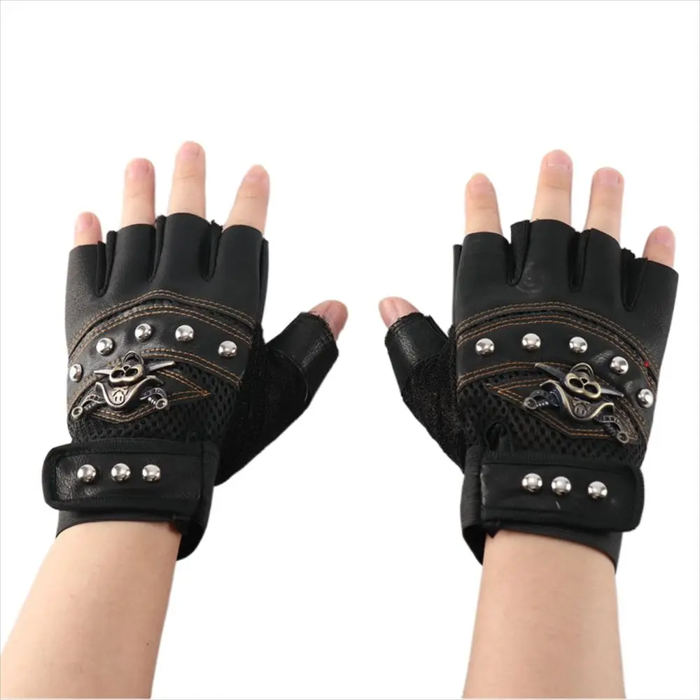 

Women Motorcycle Accessories PU Leather Anti-slip Punk Rivet Cycling Gloves Half Finger Gloves Motorcycle Gloves Skulls Gloves