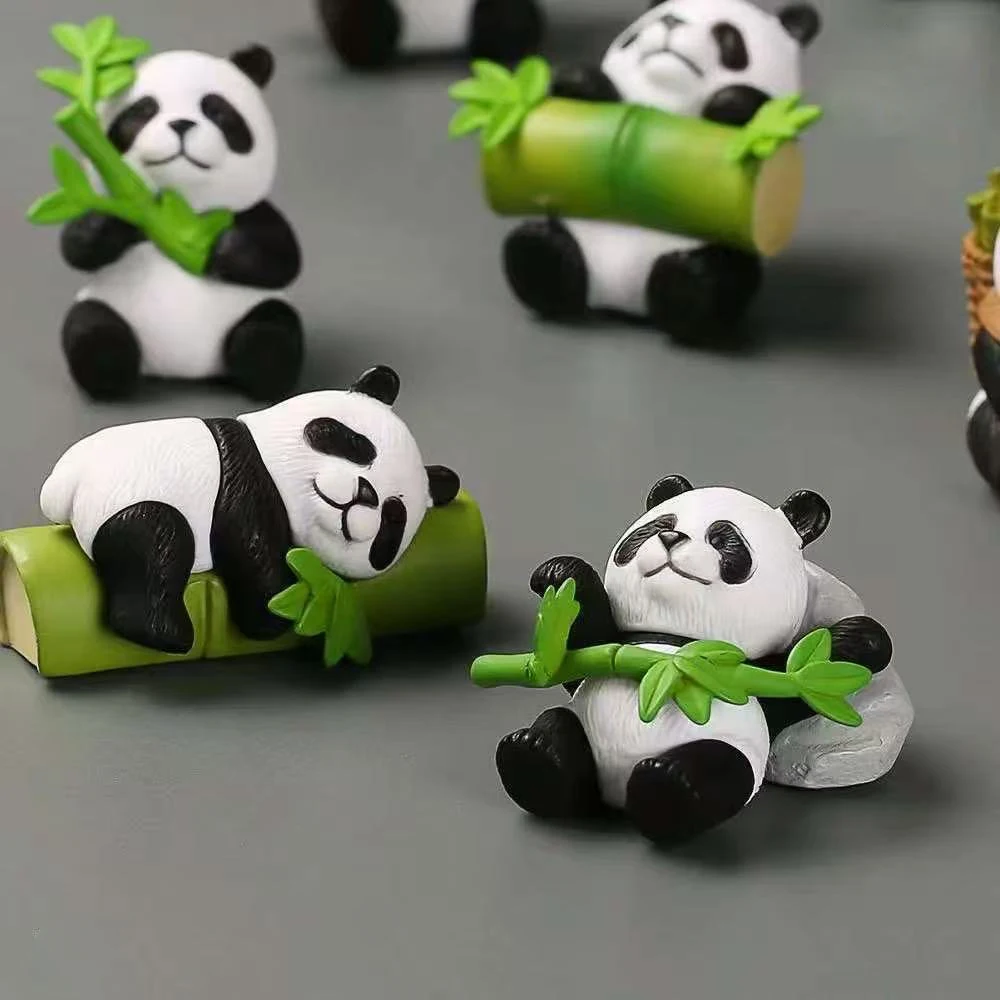 Figuras de Panda de escritorio de resina, simulación de Panda de bambú, modelo Animal, accesorios creativos, decoración del hogar, regalo de vacaciones, 8 Uds.