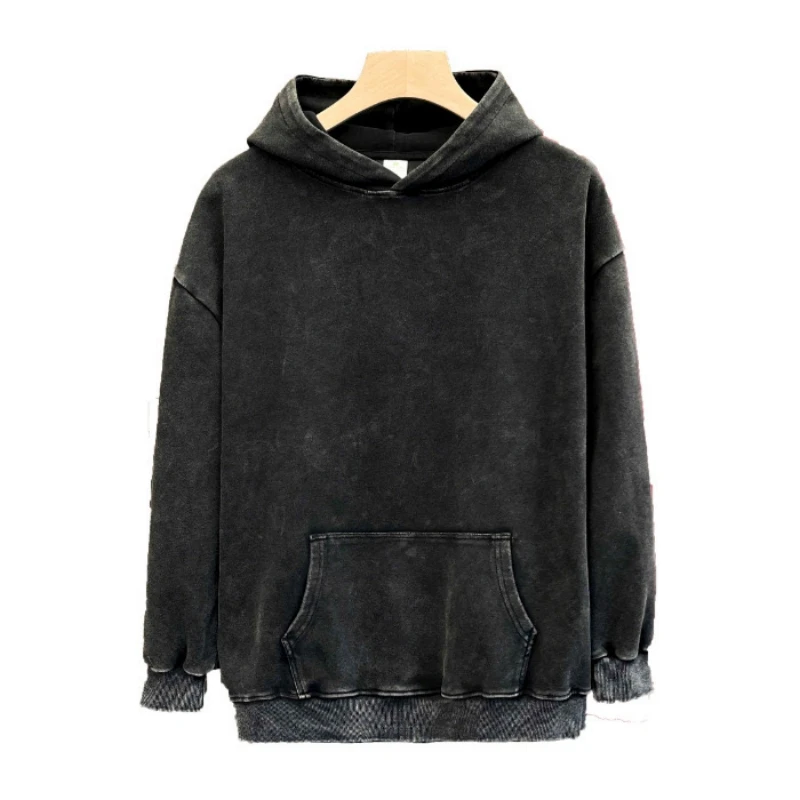 Sudadera con capucha de algodón puro de alta calidad para hombre, camisa deportiva de calle cálida informal a la moda Retro para pareja, otoño e invierno