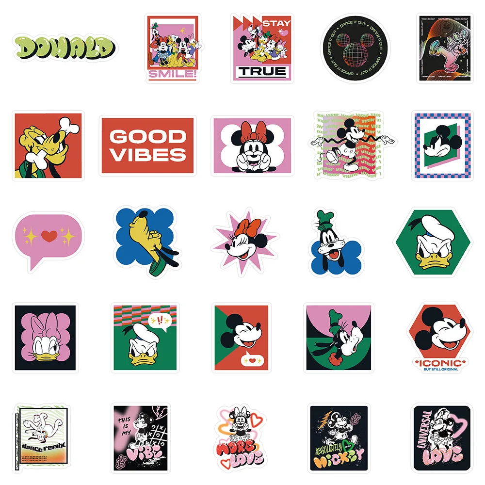 50pcs Cartoon Disney Genuine Happy Mickey Image and Text Toy Sticker DIY Mobile Phone Computer Suitcase Luggage Sticker