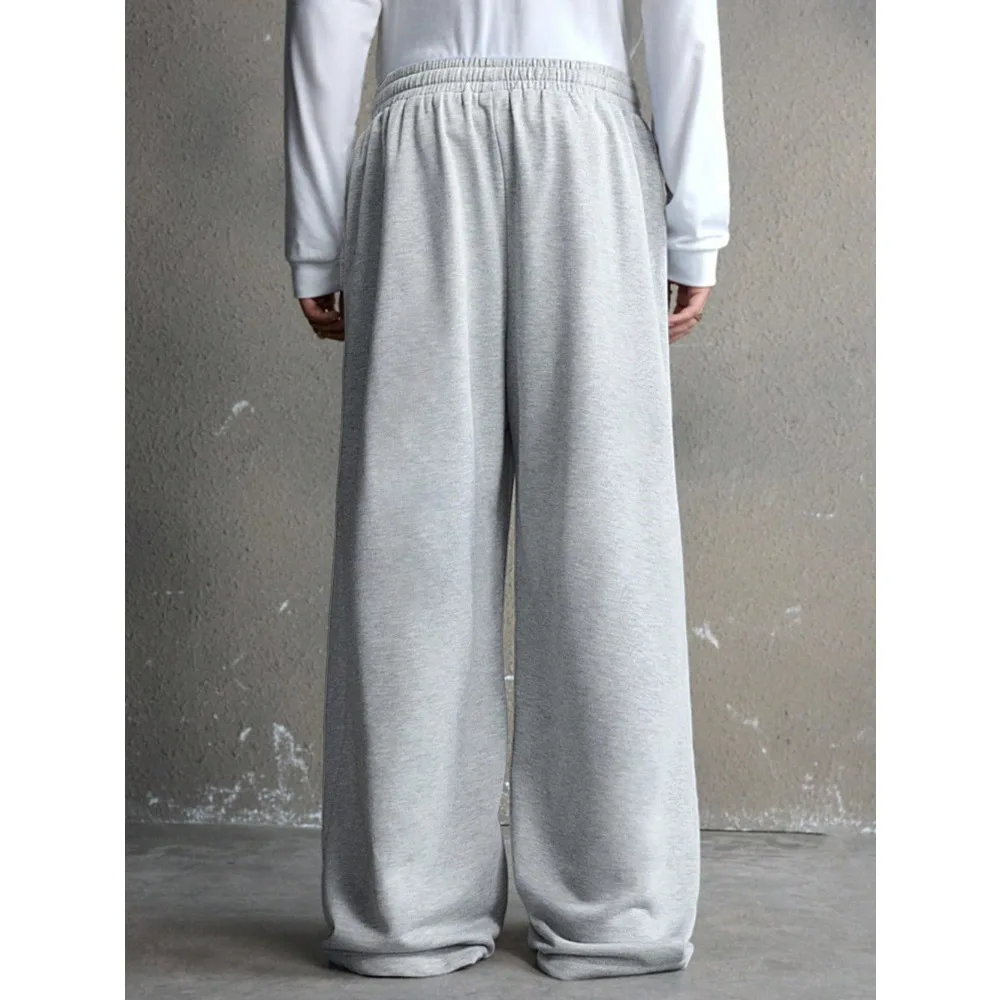 Męskie spodnie dresowe na co dzień, do dojazdów do pracy, proste, jednokolorowe, ze sznurkiem w pasie, z kieszeniami skośnymi, luźne, z szerokimi nogawkami, z czystej bawełny, casualowe.