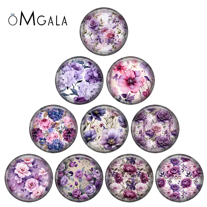 Retrol Purple Flower Art Paintings 12mm/18mm/20mm/25mm Round Photo glass cabochon demo flat back Making findings