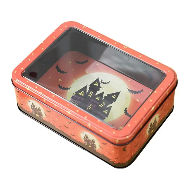 Halloween Metal Rectangular Tin Box Tea Coffee Organizer Case Cookie Gift Box Candy Box Tinplate Push Candy Pill Cases Bins Jar