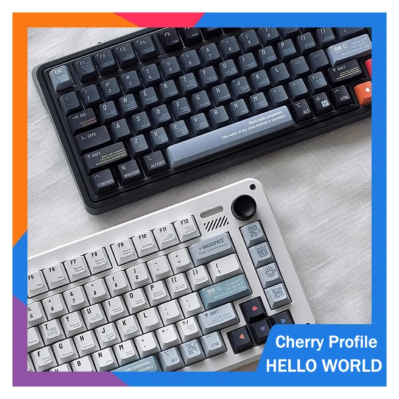 PBT Programmer Keycaps Set Hello World Cherry Profile Dye Sublimation Keycap For MX Switch Mechanical Keyboard GK61 68 75