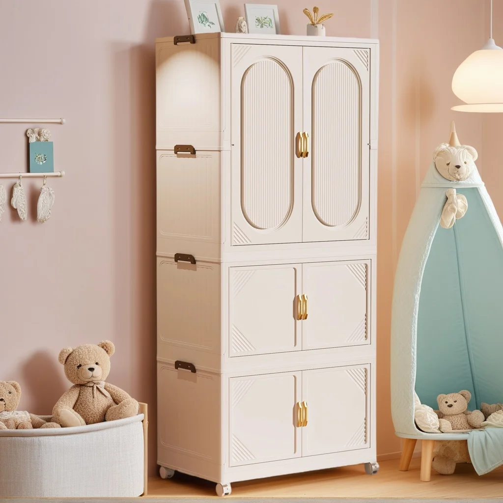 

Installation-free Wardrobe Household Bedroom Folding Children's Clothes Storage Cabinet Rental House Locker Living Room