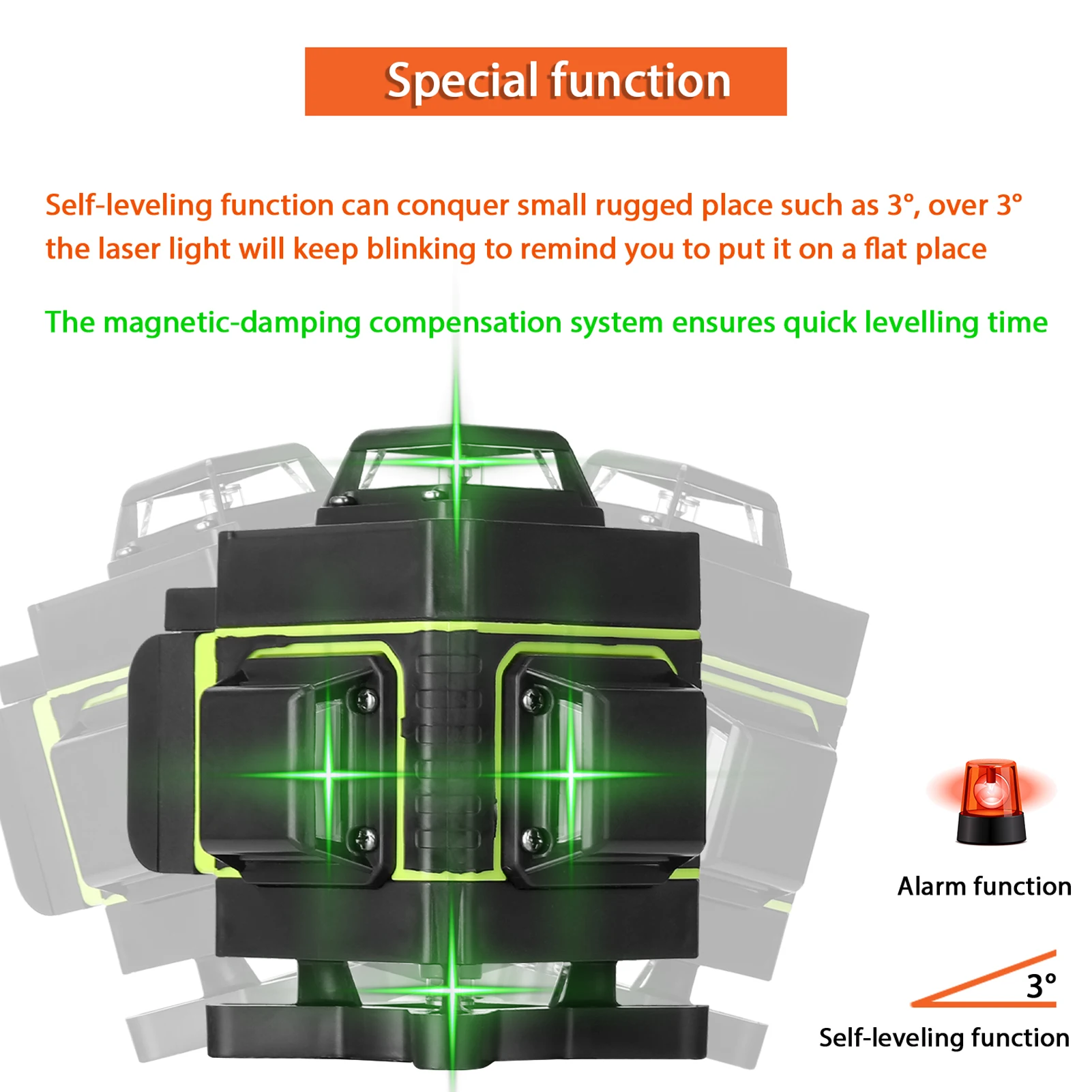 Multifunctional 16 Lines Level Tool Vertical Horizontal Line with Self-leveling Function with 1.2M 3-Heights Adjustable Alloy