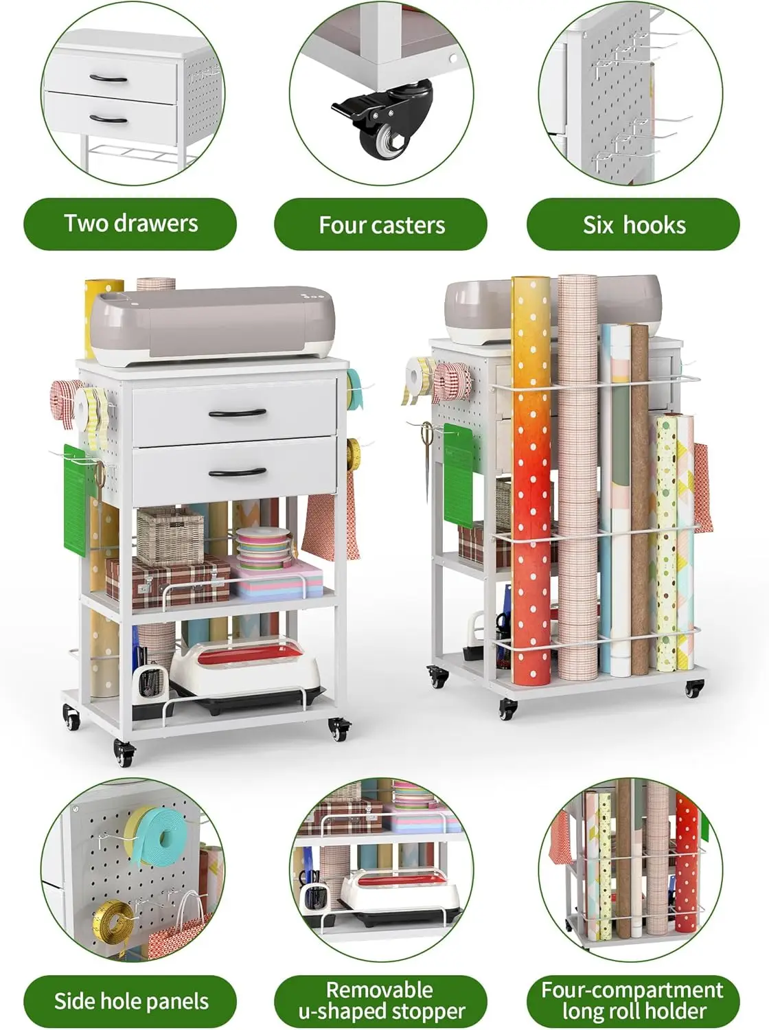 تخزين ورق التغليف، تخزين تغليف الهدايا الدوارة مع درجين من القماش، منظمات الحرف اليدوية والتخزين مع حقيبة هدايا شريطية، جديد