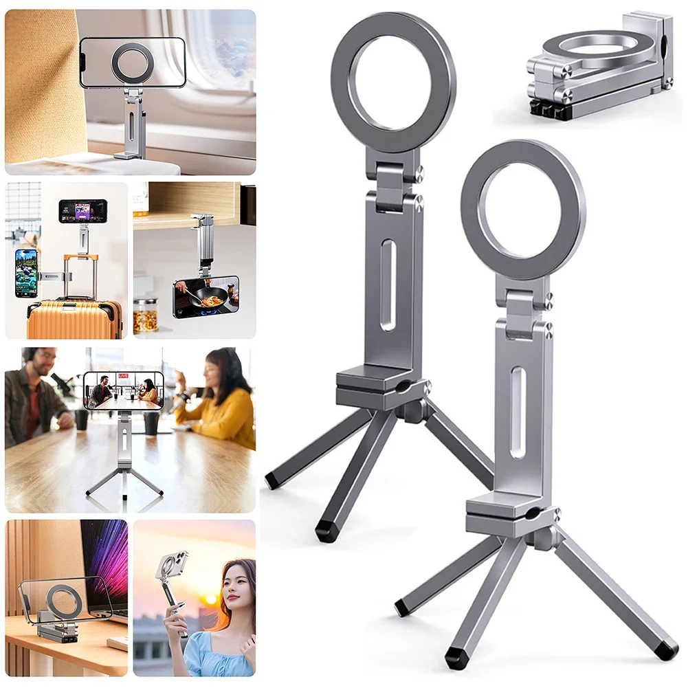

Magnetic Tripod 360 Adjustable Clip Folding Magnetic Phone Stand Aluminium Mini Magnetic Phone Tripod for iPhone & for MagSafes