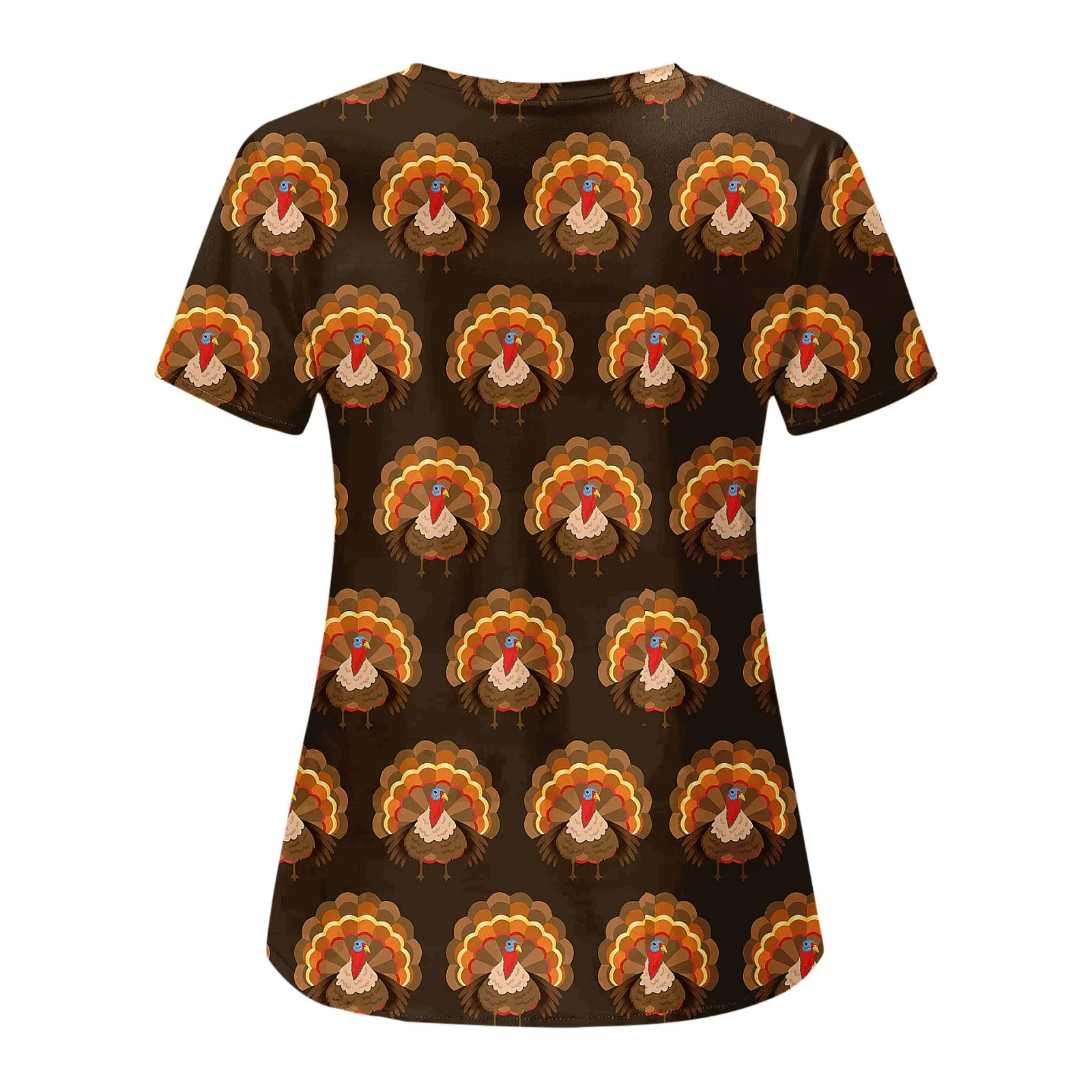 Thanksgiving Verpleegster Uniform Vrouwen Korte Mouw V-Hals Kalkoenprint Top Verpleegster Werkende Blouse Zakken Werkkleding Medische Verpleegkundige Scrubs