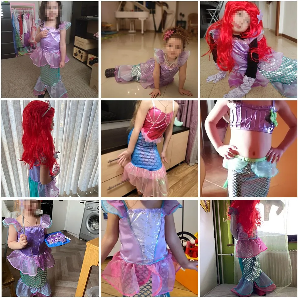 Girl Ariel Dress Kids Little Mermaid Costume Children Christmas Carnival Birthday Party Fancy Princess Outfit Summer Clothes