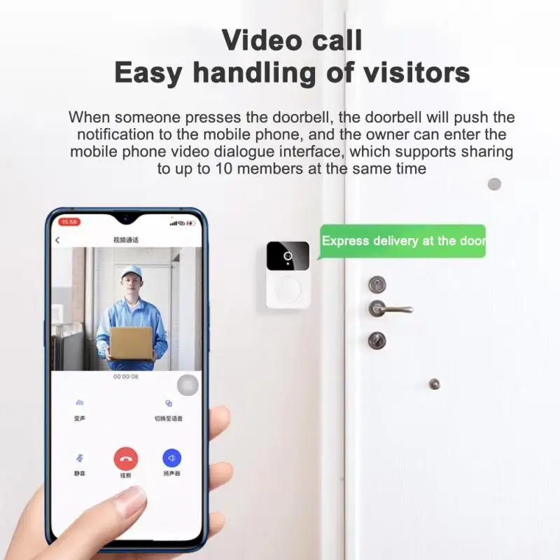 Wireless WiFi Doorbell กล้องกันน้ำ1080P HD วิดีโอประตู Bell Smart Wireless Doorbell Night Vision Intercom