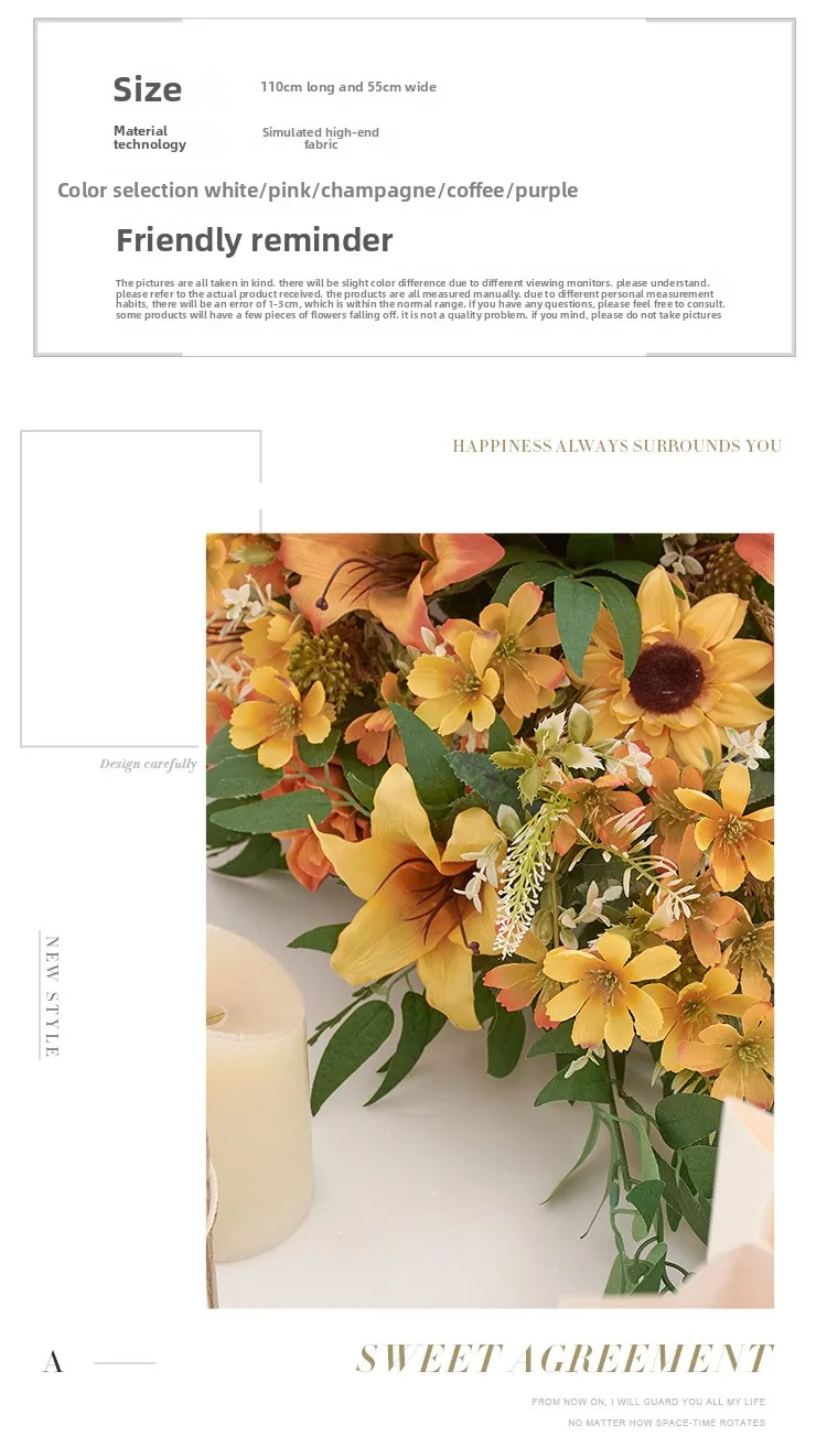 Künstliche Blumenreihe Hochzeitstischläufer Blumenarrangement Simulationsblumen für Party Konferenz Bühnendekoration Großhandel – Detail 3