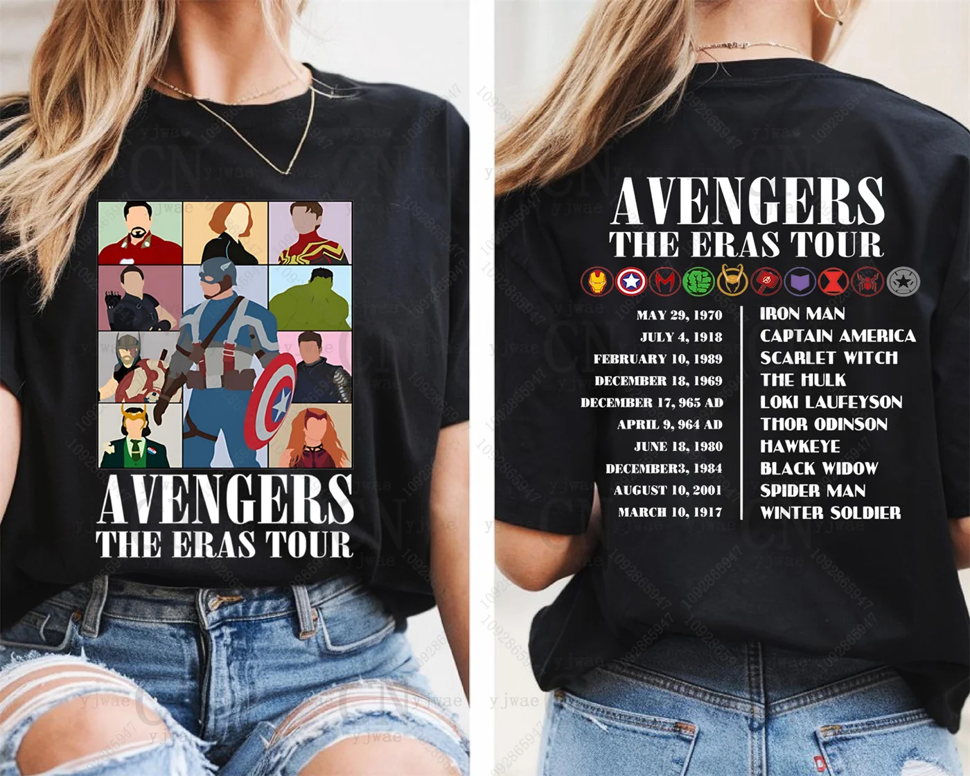 Maglietta The Avengers Era Tour Supereroe Capitan America&Iron Man&Hulk&Spider Man Tee Fan Gift T-shirt casual in cotone da donna estiva