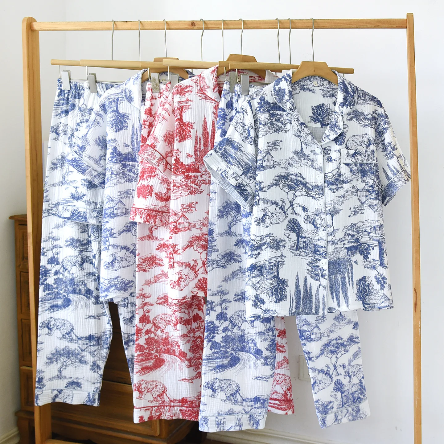 

Floral Sleepwear Women's Cotton Soft Button Top Pajamas Set 2025 Autumn Night Wear For Ladies 3Pcs Homewear Suit Pijama