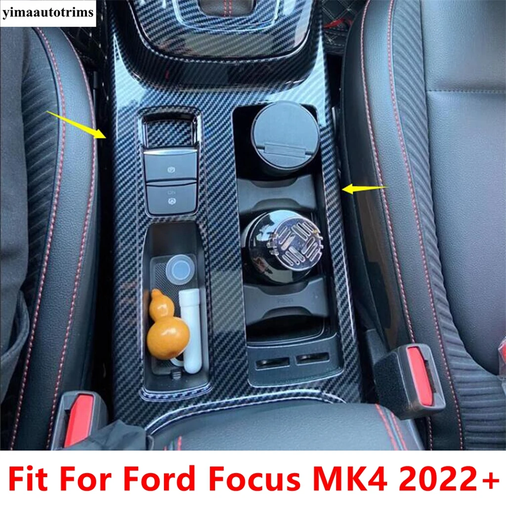 

ABS Carbon Fiber Car Center Console Water Cup Holder Decoration Cover Trim Sticker Accessories For Ford Focus MK4 2022 2023 2024