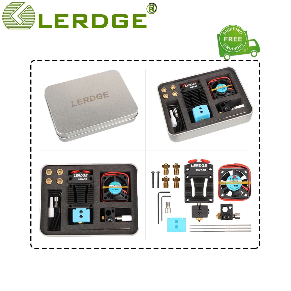 LERDGE 2IN1 3D Printer Parts Bowden MK8 Titan V6 Extruder Dual Hotend Switching 2 Colors Multi-Color 0.4mm Nozzle Kits fan