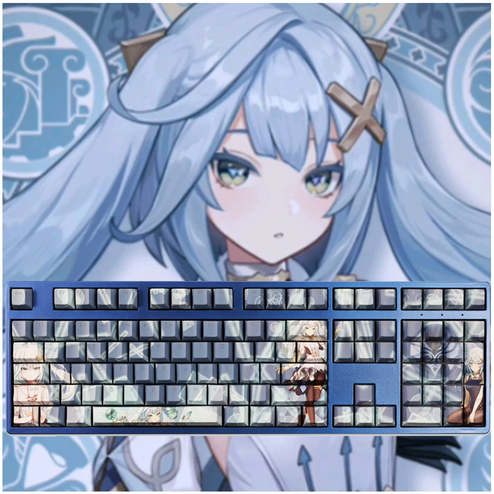 

Pbt Material Thermal Sublimation Process Key Cap Anime Game Character 108 Key Cap Keyboard Accessories Sky Blue Key Cap