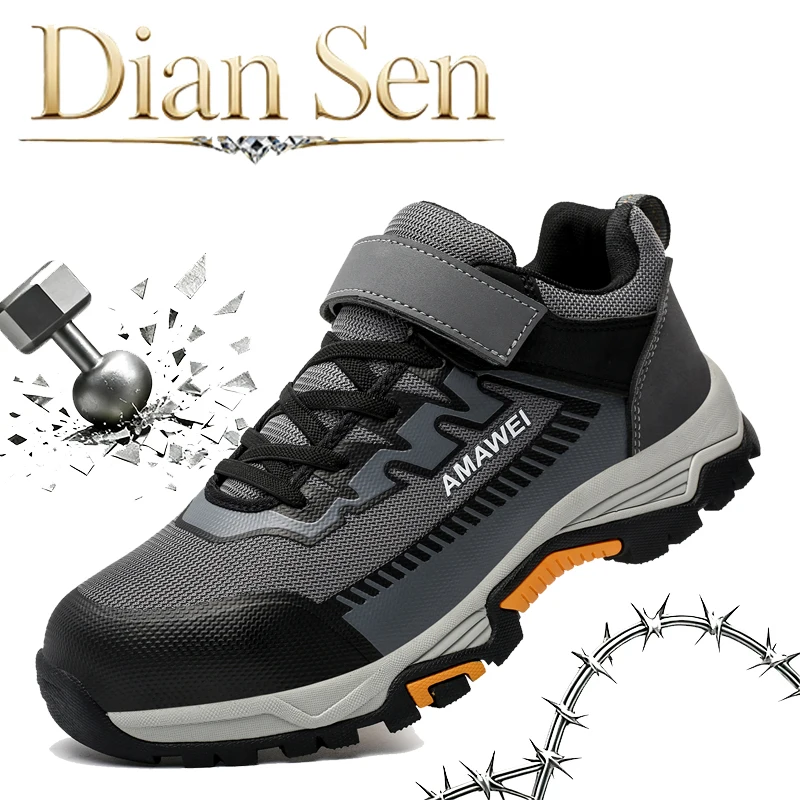 Men's Safety Shoes Steel Toe Anti-Crush Lightweight Comfortable Anti-Slip Wear-Resistant Factory Workshop Protective Work Boots