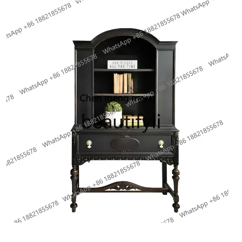 

HHFrench retro, solid wood dining side cabinet, decoration against the wall, American light luxury simple home display cabinet