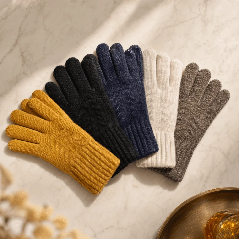 Double Layer Knitted Touchscreen Gloves Soft Thickened Winter Driving Gloves Stretch Cold Proof Unisex Warm Mittens Skiing