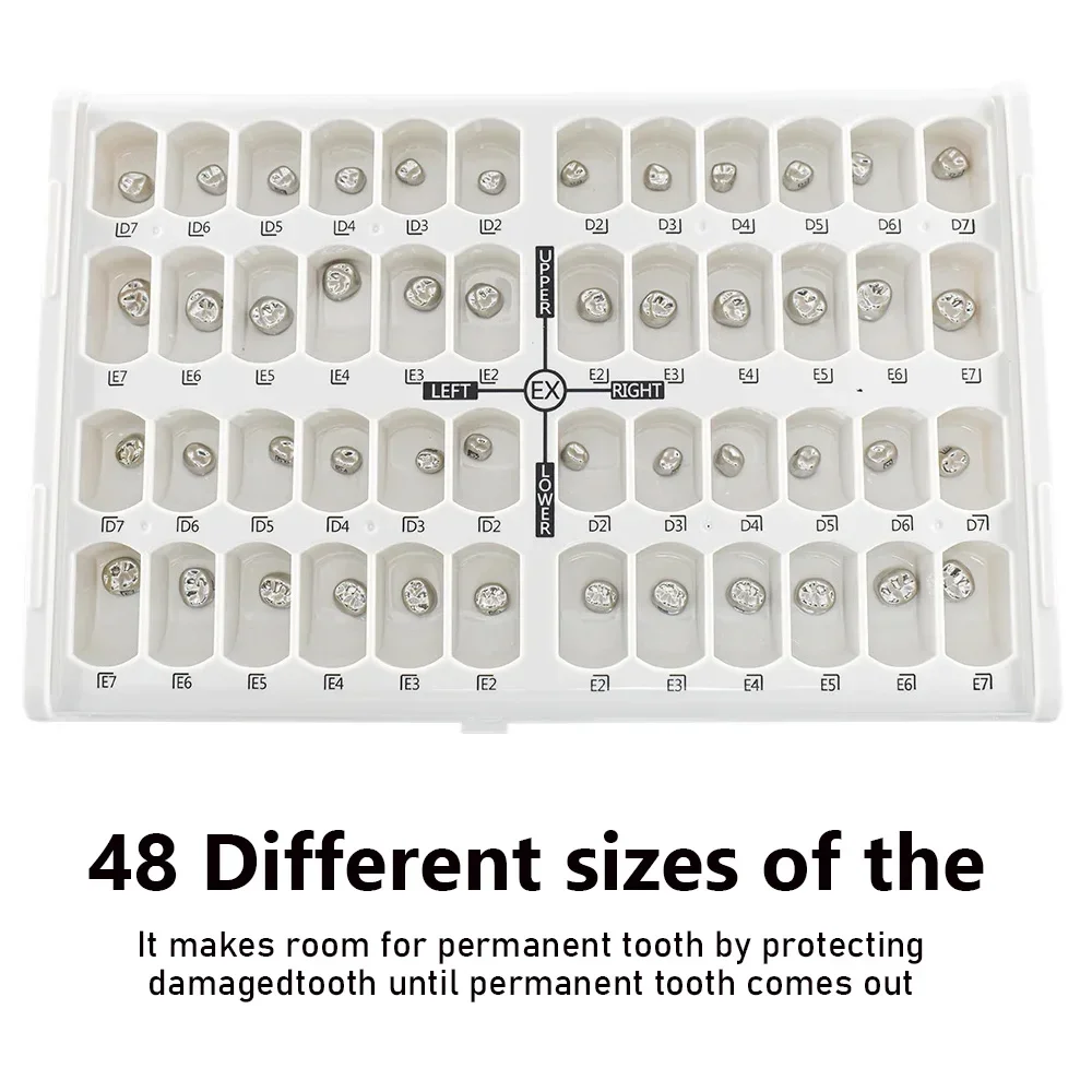 AG 48 stks/doos Tandheelkundige Kronen Voorgevormde Metalen Kroon Rvs Tijdelijke Kronen Tandheelkunde Orthodontische Materiaal Therapie Gereedschap