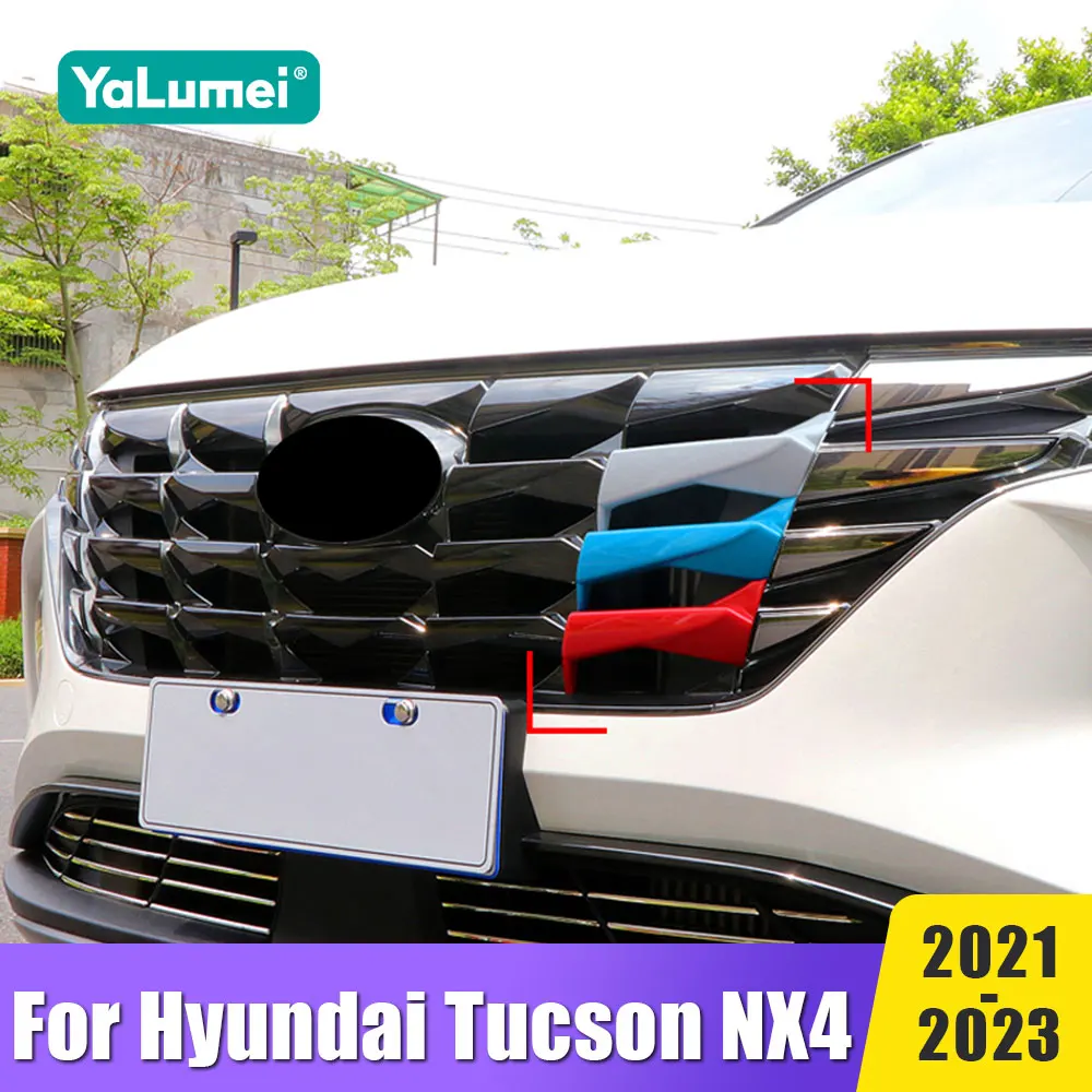 Head Front Grille Sport Stripe Grill Cover Cap Frame Sticker For Hyundai Tucson NX4 2021 2022 2023 Hybrid N Line Car Accessories