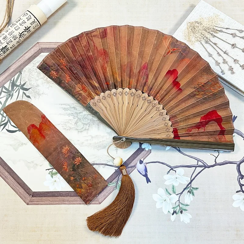 New Chinese silk fan intangible heritage red cloud yarn lotus cheongsam fan merchandise souvenir