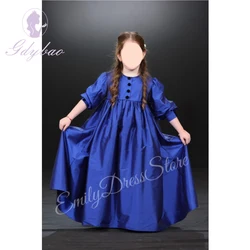 Royal Blue O Neck Puffy Flower Girl Dress For Wedding 3/4 Sleeves O Neck First Communion Kids Birthday Party Dress Ball Gown