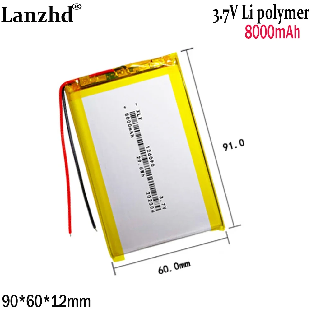 

3.7V Li polymer lithium battery 8000mAh For wireless WiFi power bank Mobile power bank hand warmer mobile phones 126090