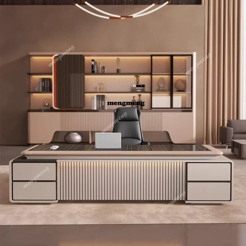 

Free shopping L Shaped Writing Boss Table Lift Up Table Gaming Sedentary Filing Cabinet Boss Furniture luxury Computer Office De
