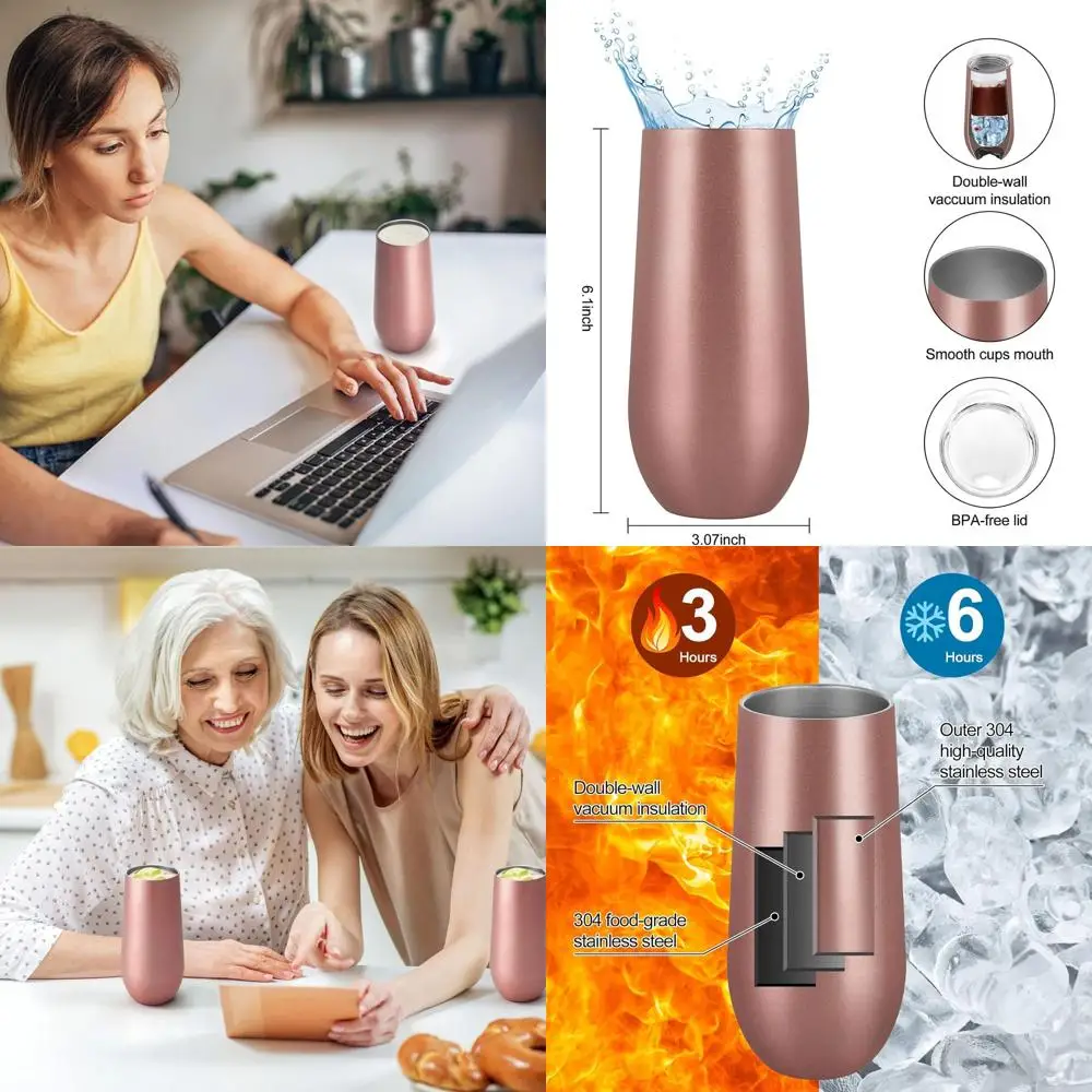 

Набор из 8 термостаканов для шампанского, объем 350 мл, нержавеющая сталь, небьющаяся посуда с крышкой, идеально подходит для вечеринок